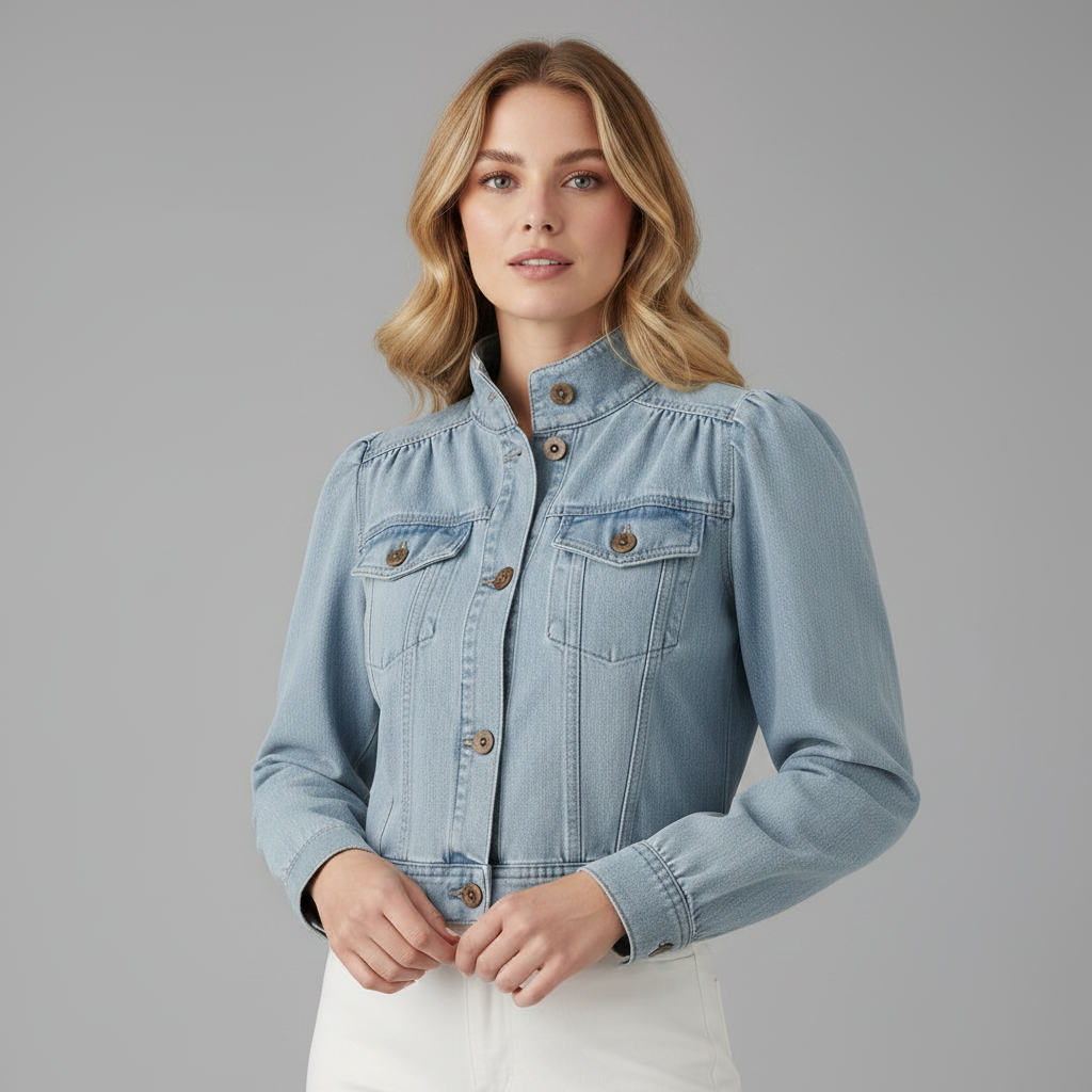 Retro Blue Denim Jacket | Women's Single-Breasted Jean Jacket