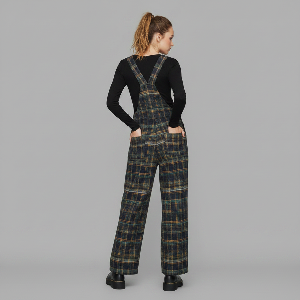 Retro Plaid Wide-Leg Overalls for Women | Casual Fashion