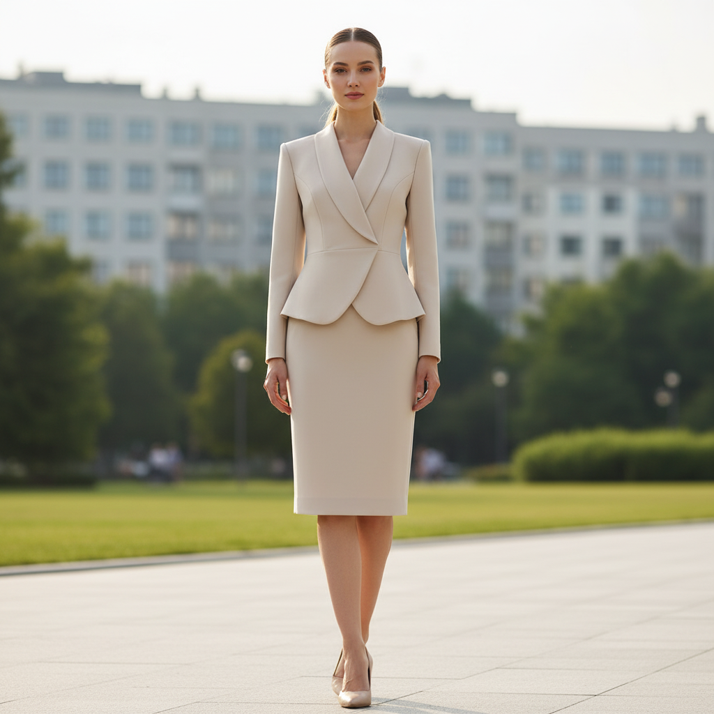 Beige Lapel Women's Suit | Tailored Two-Piece Set