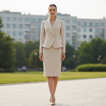 Beige Lapel Women's Suit | Tailored Two-Piece Set