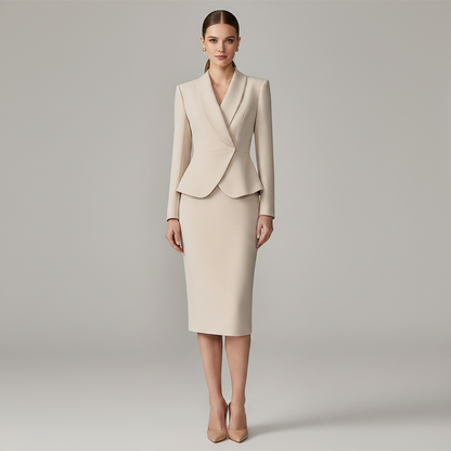 Beige Lapel Women's Suit | Tailored Two-Piece Set