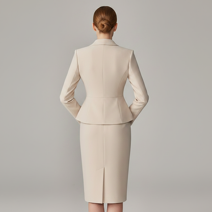 Beige Lapel Women's Suit | Tailored Two-Piece Set
