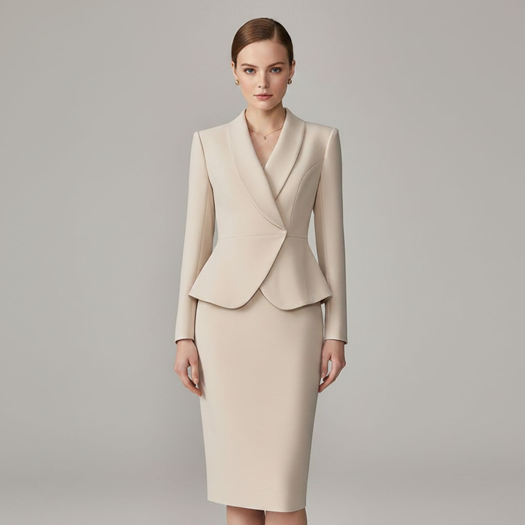 Beige Lapel Women's Suit | Tailored Two-Piece Set