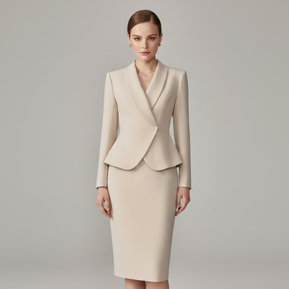 Beige Lapel Women's Suit | Tailored Two-Piece Set
