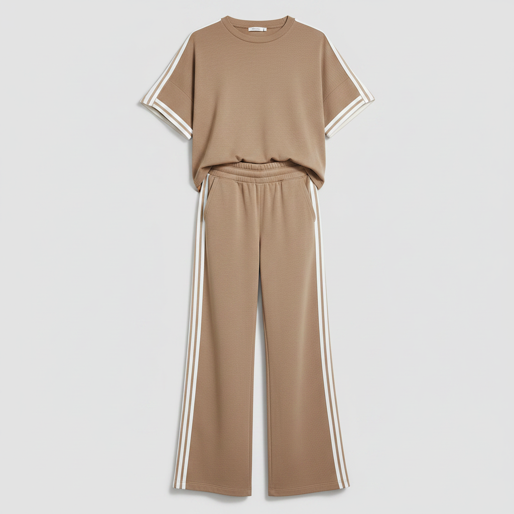 Khaki Striped Trim Loungewear Set | Women's Tracksuit