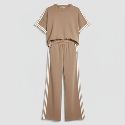 Khaki Striped Trim Loungewear Set | Women's Tracksuit