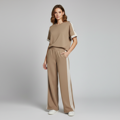 Khaki Striped Trim Loungewear Set | Women's Tracksuit