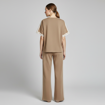 Khaki Striped Trim Loungewear Set | Women's Tracksuit