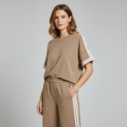 Khaki Striped Trim Loungewear Set | Women's Tracksuit