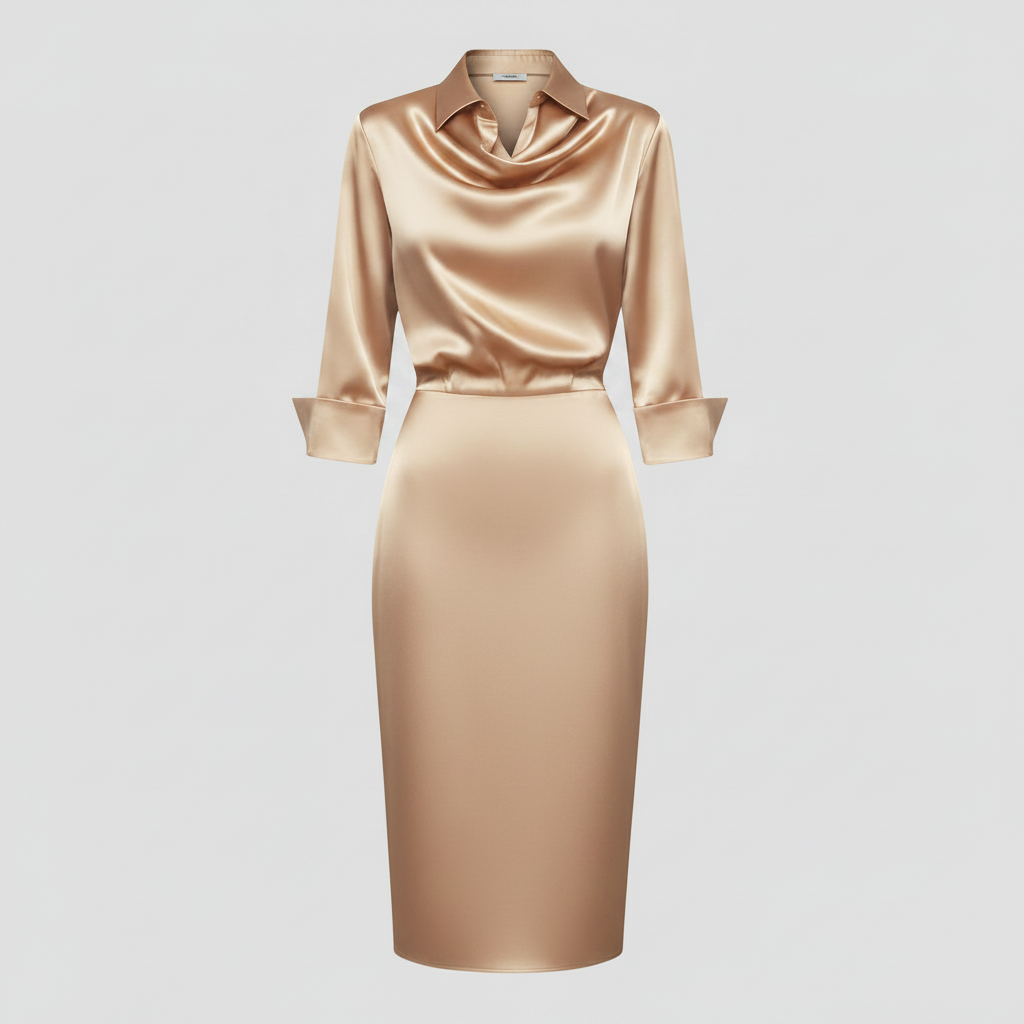 Satin Midi Dress with Sleeves | Women's Midi Dress