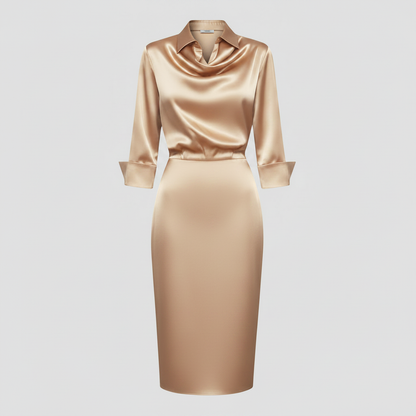 Satin Midi Dress with Sleeves | Women's Midi Dress