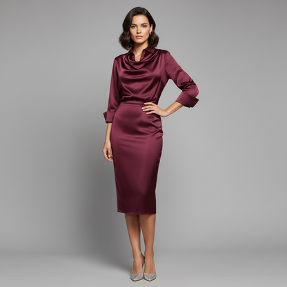 Satin Midi Dress with Sleeves | Women's Midi Dress