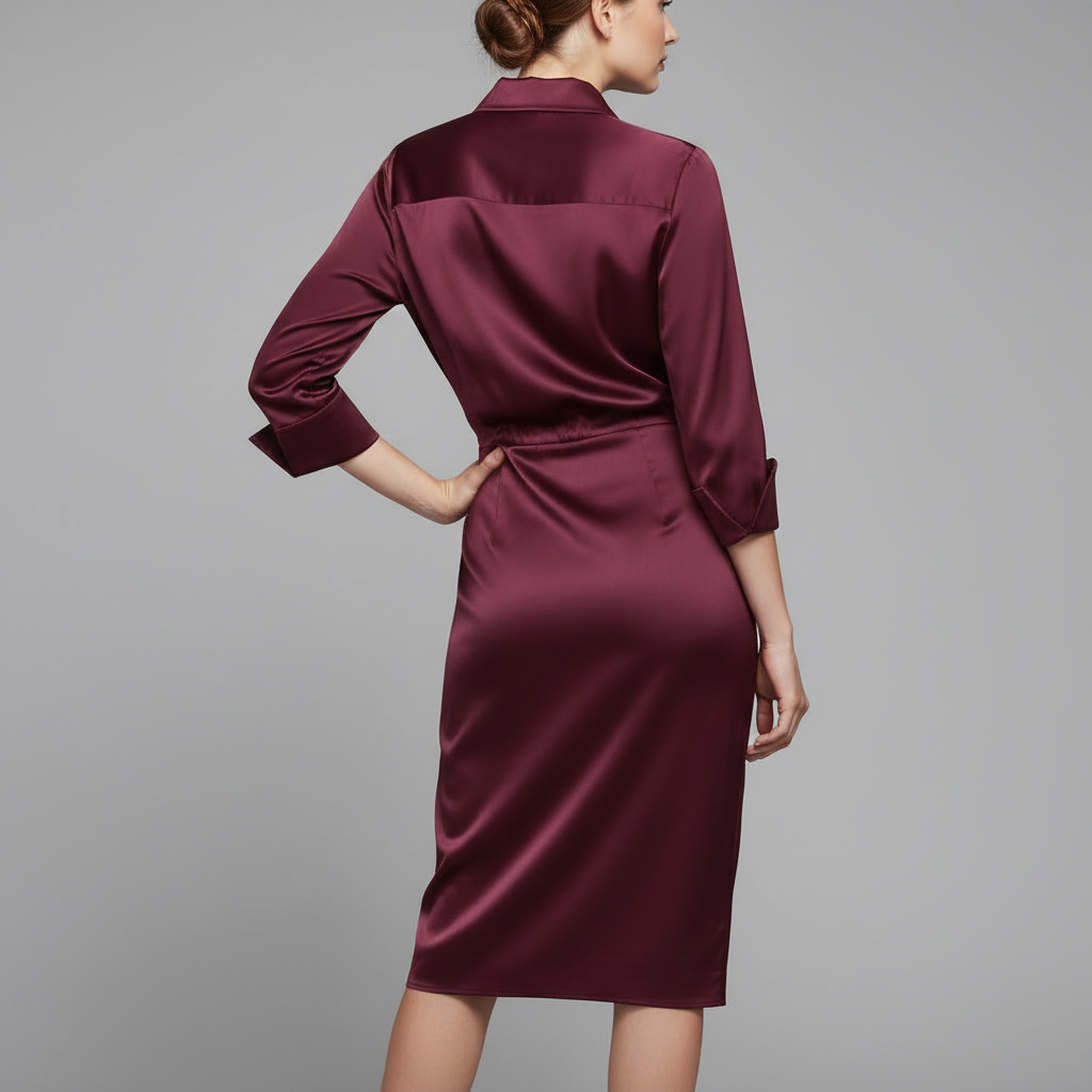 Satin Midi Dress with Sleeves | Women's Midi Dress