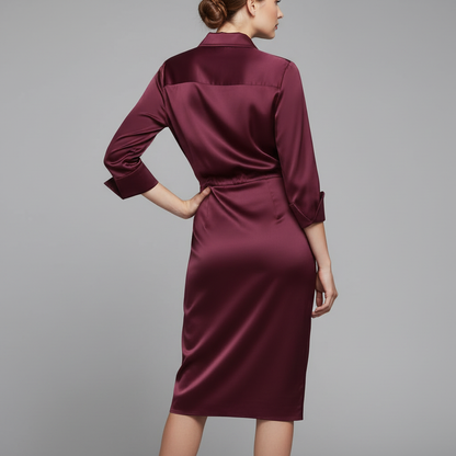 Satin Midi Dress with Sleeves | Women's Midi Dress