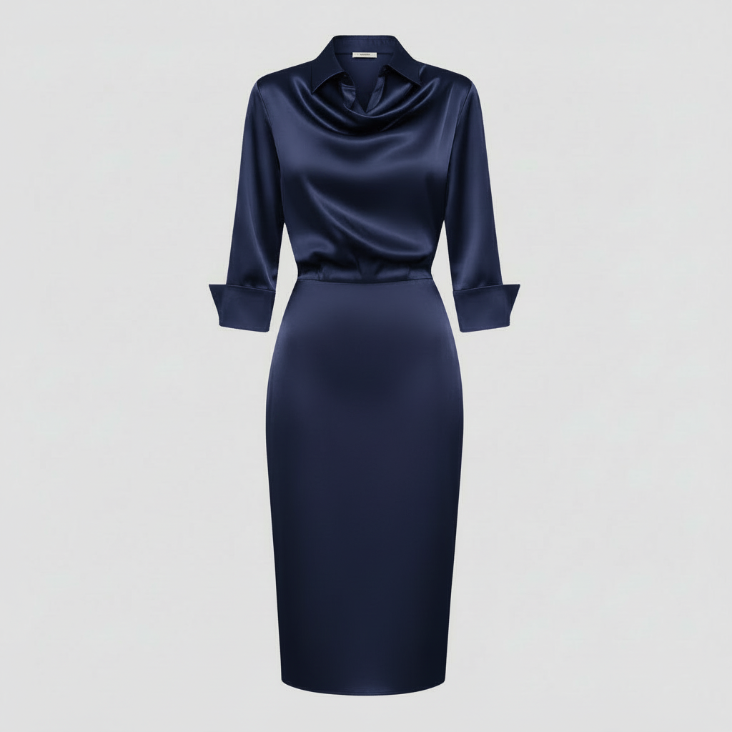Satin Midi Dress with Sleeves | Women's Midi Dress