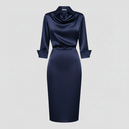 Satin Midi Dress with Sleeves | Women's Midi Dress