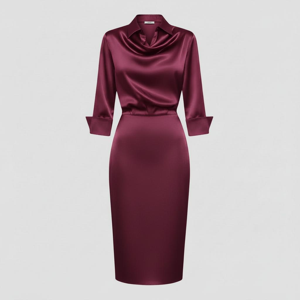 Satin Midi Dress with Sleeves | Women's Midi Dress