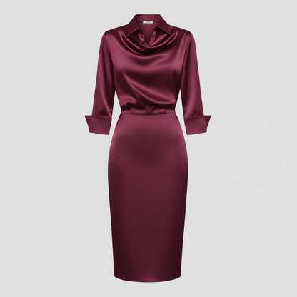 Satin Midi Dress with Sleeves | Women's Midi Dress