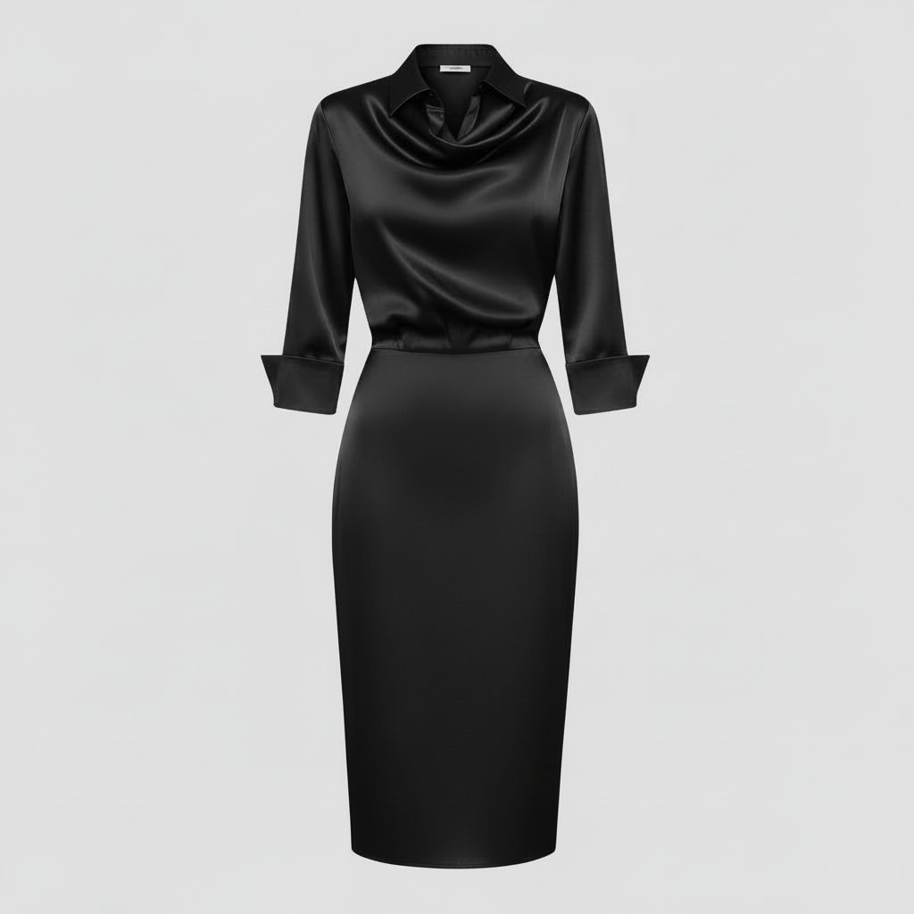 Satin Midi Dress with Sleeves | Women's Midi Dress