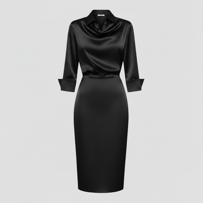 Satin Midi Dress with Sleeves | Women's Midi Dress
