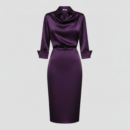Satin Midi Dress with Sleeves | Women's Midi Dress