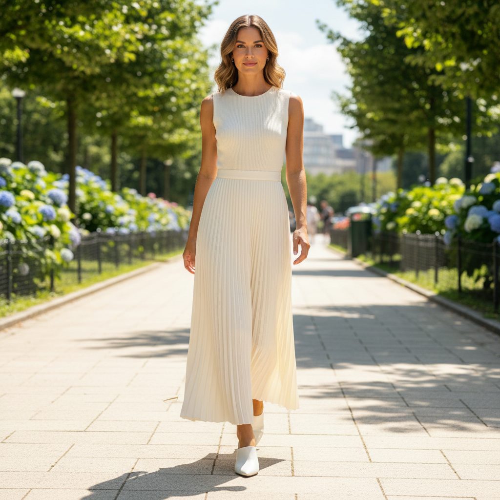 Cream Pleated Hem Maxi Dress | Long Dresses for Women