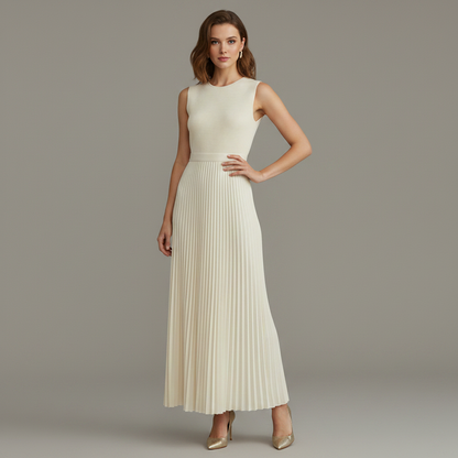 Cream Pleated Hem Maxi Dress | Long Dresses for Women