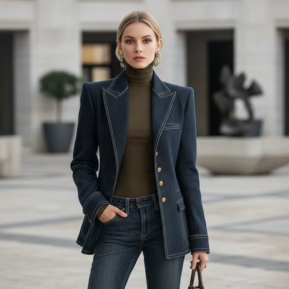 Navy Blue Oversized Denim Jacket | Casual Outerwear for Women