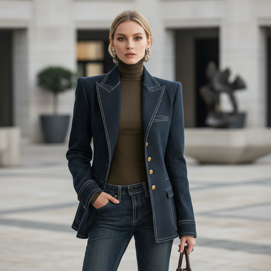 Navy Blue Oversized Denim Jacket | Casual Outerwear for Women