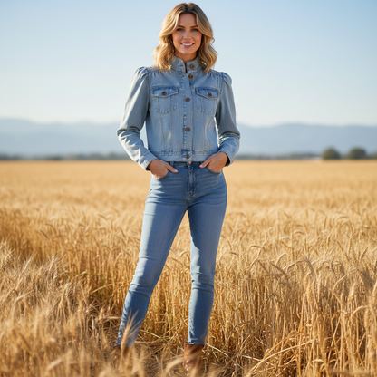 Retro Blue Denim Jacket | Women's Single-Breasted Jean Jacket