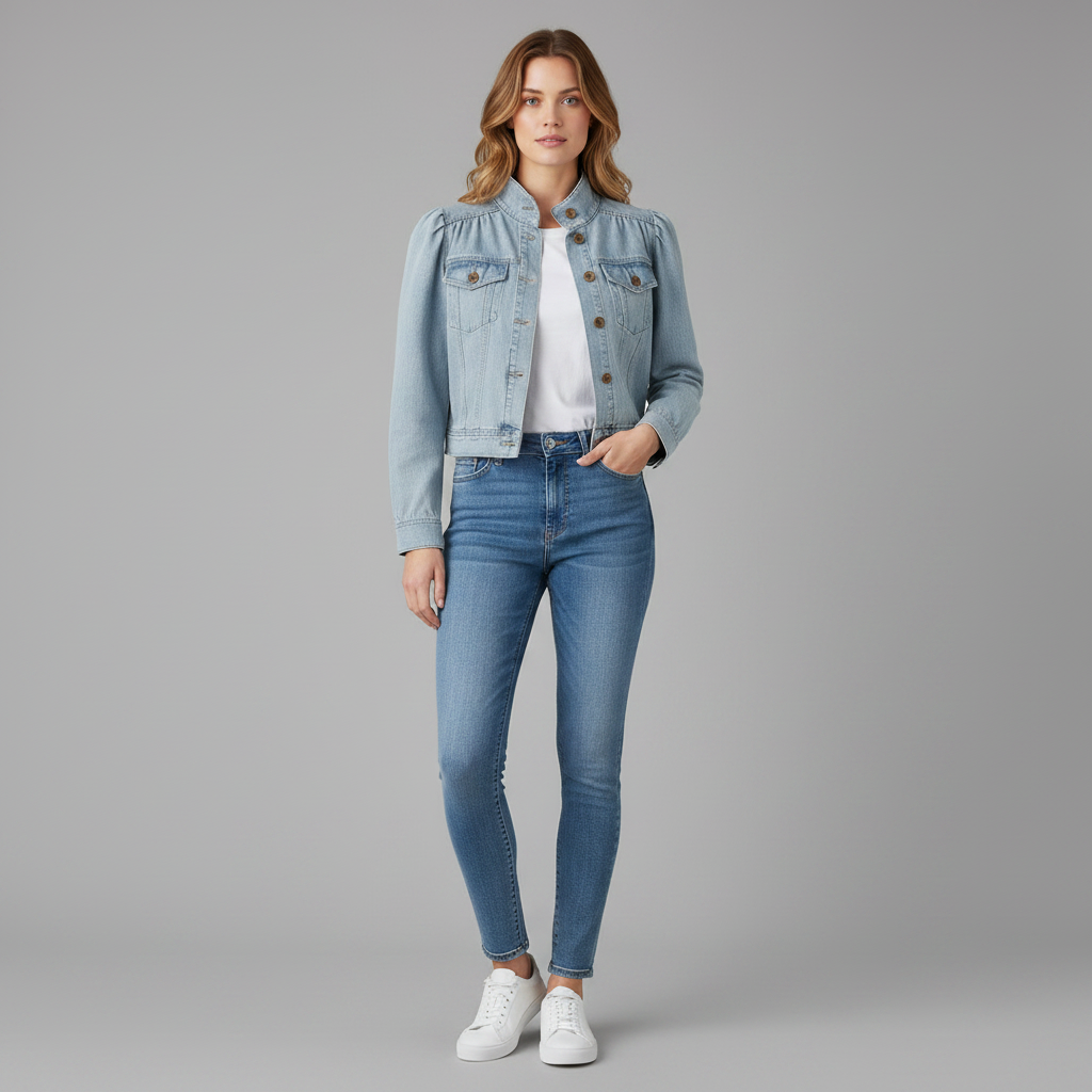 Retro Blue Denim Jacket | Women's Single-Breasted Jean Jacket