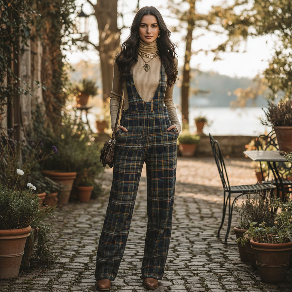 Retro Plaid Wide-Leg Overalls for Women | Casual Fashion