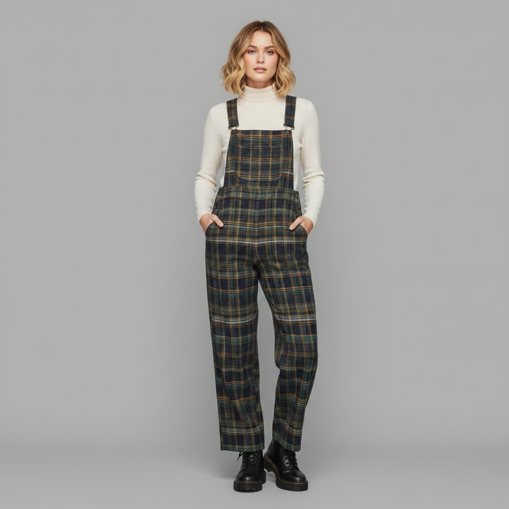 Retro Plaid Wide-Leg Overalls for Women | Casual Fashion