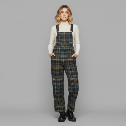 Retro Plaid Wide-Leg Overalls for Women | Casual Fashion
