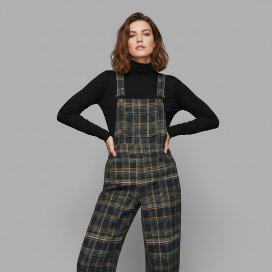 Retro Plaid Wide-Leg Overalls for Women | Casual Fashion