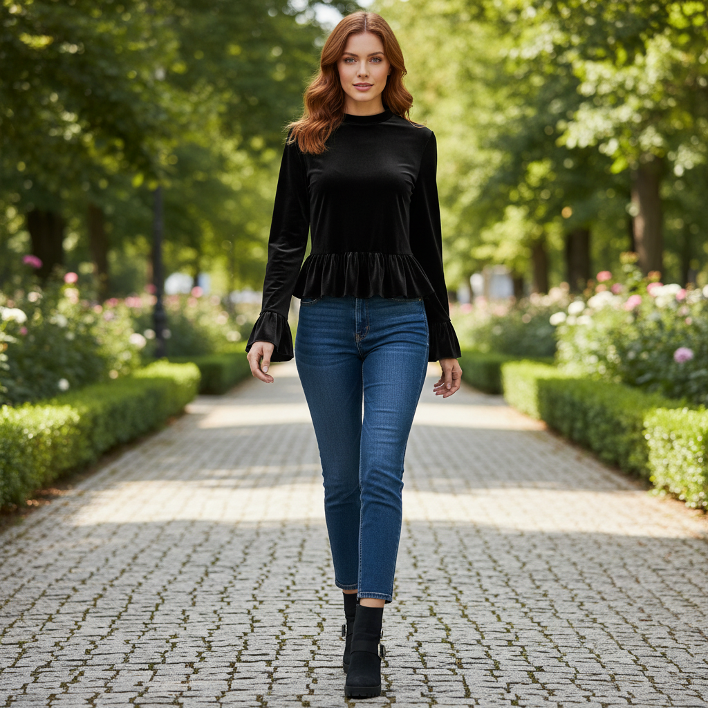 Velvet Puff Sleeve Blouse | Women's Long Sleeve Top