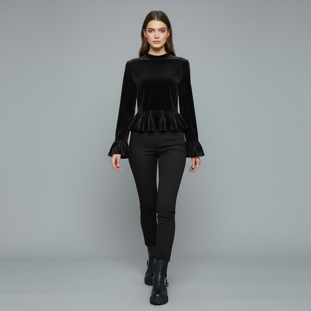 Velvet Puff Sleeve Blouse | Women's Long Sleeve Top