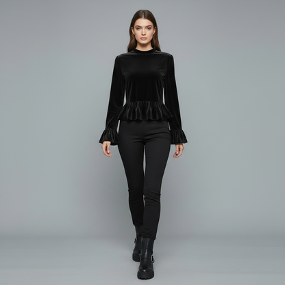 Velvet Puff Sleeve Blouse | Women's Long Sleeve Top
