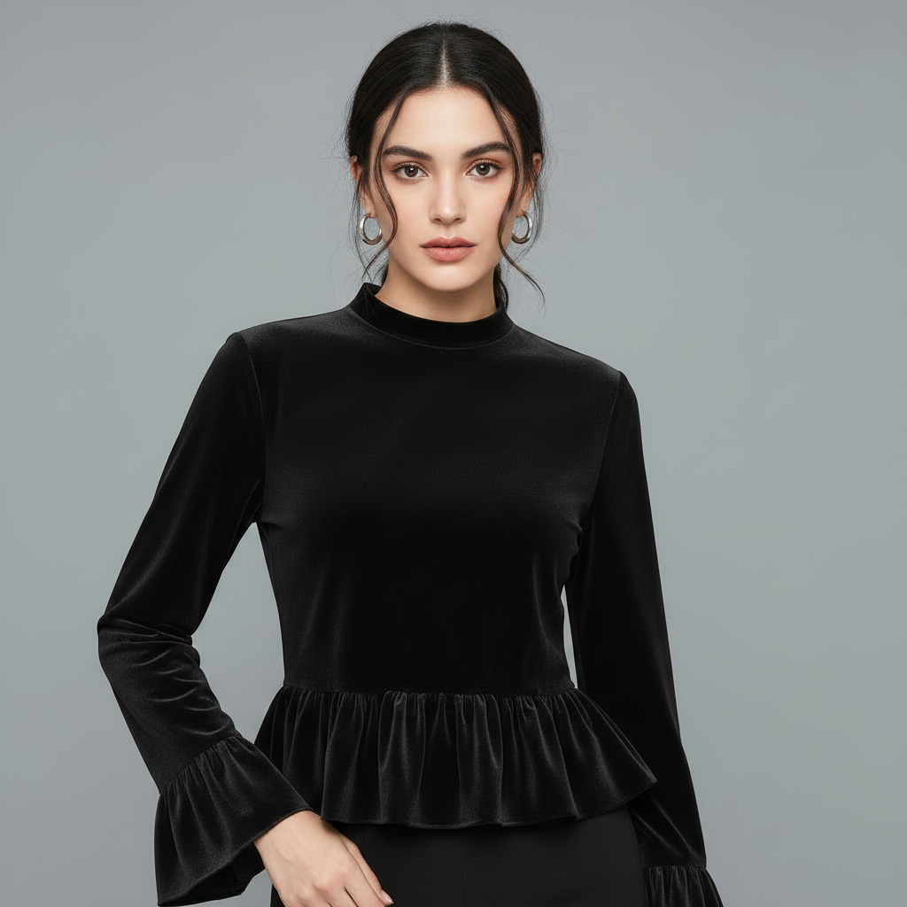 Velvet Puff Sleeve Blouse | Women's Long Sleeve Top
