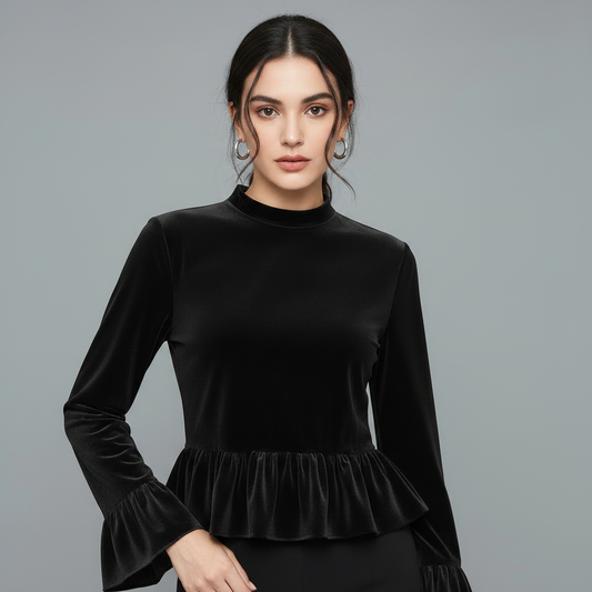 Velvet Puff Sleeve Blouse | Women's Long Sleeve Top