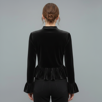 Velvet Puff Sleeve Blouse | Women's Long Sleeve Top