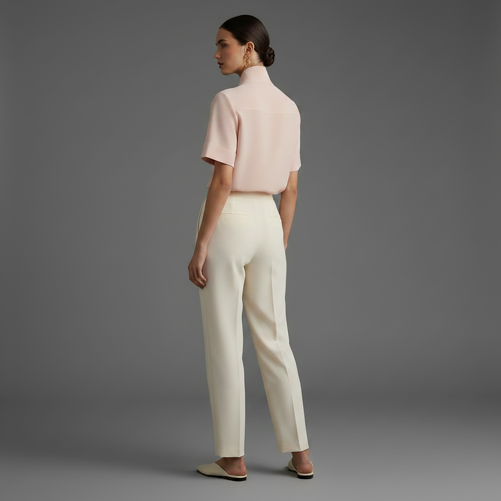 Stand Collar Blouse | Women's Structured Top in Smooth Fabric