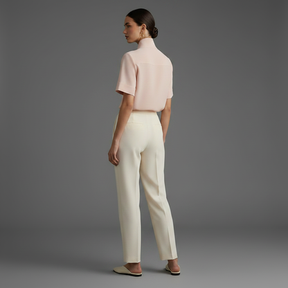 Stand Collar Blouse | Women's Structured Top in Smooth Fabric