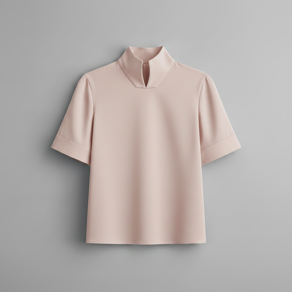 Stand Collar Blouse | Women's Structured Top in Smooth Fabric