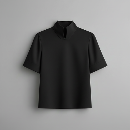 Stand Collar Blouse | Women's Structured Top in Smooth Fabric