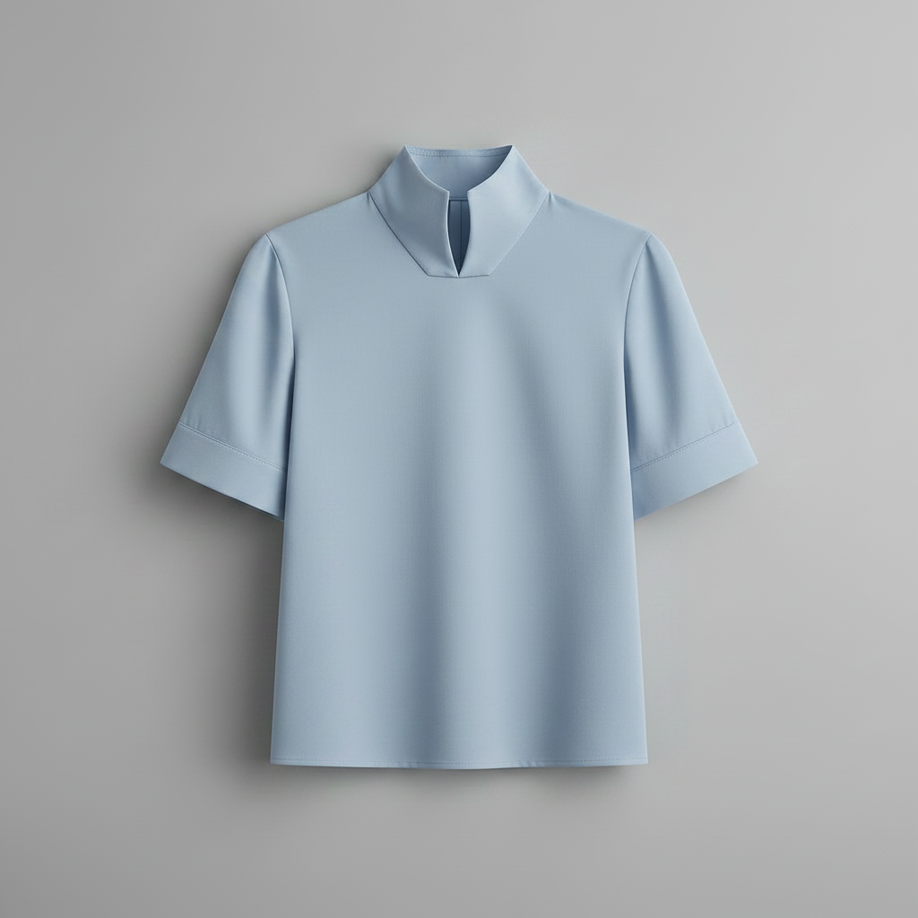 Stand Collar Blouse | Women's Structured Top in Smooth Fabric