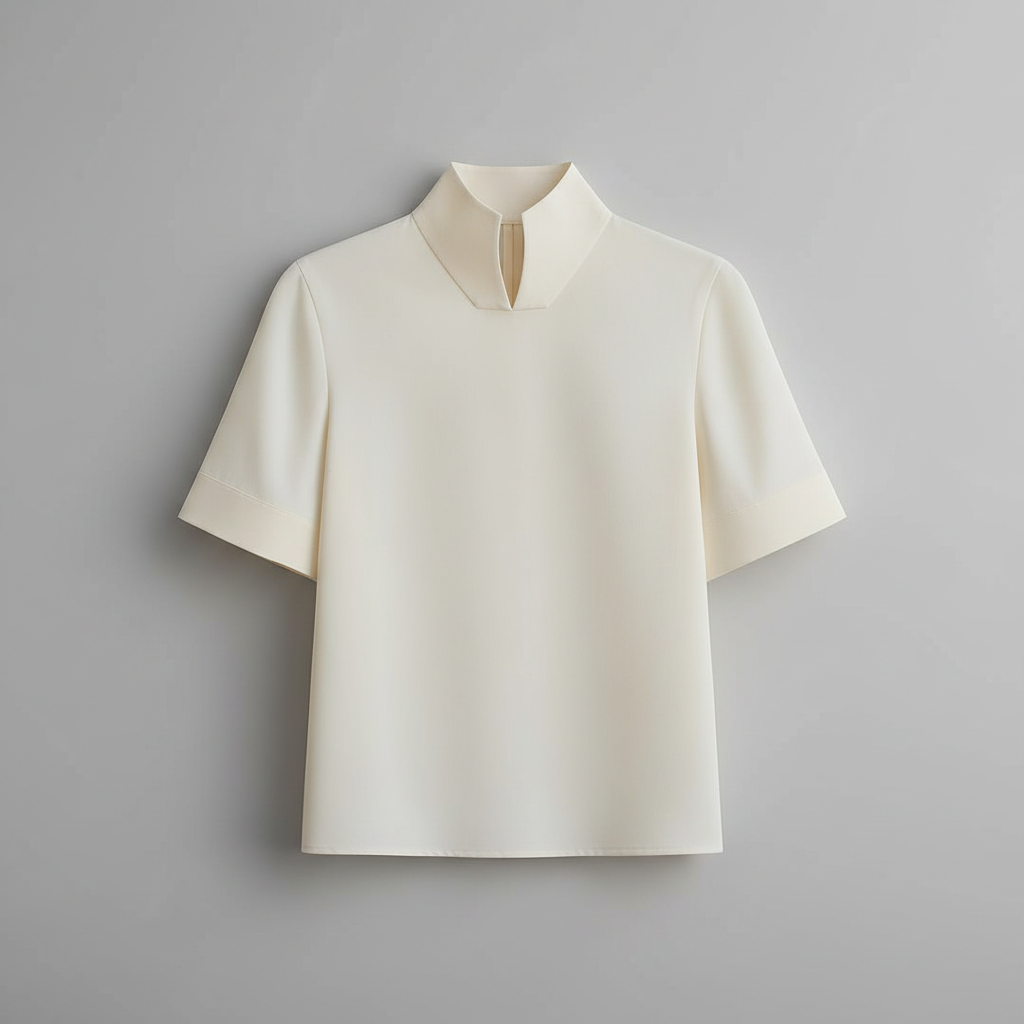 Stand Collar Blouse | Women's Structured Top in Smooth Fabric
