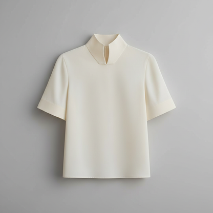 Stand Collar Blouse | Women's Structured Top in Smooth Fabric