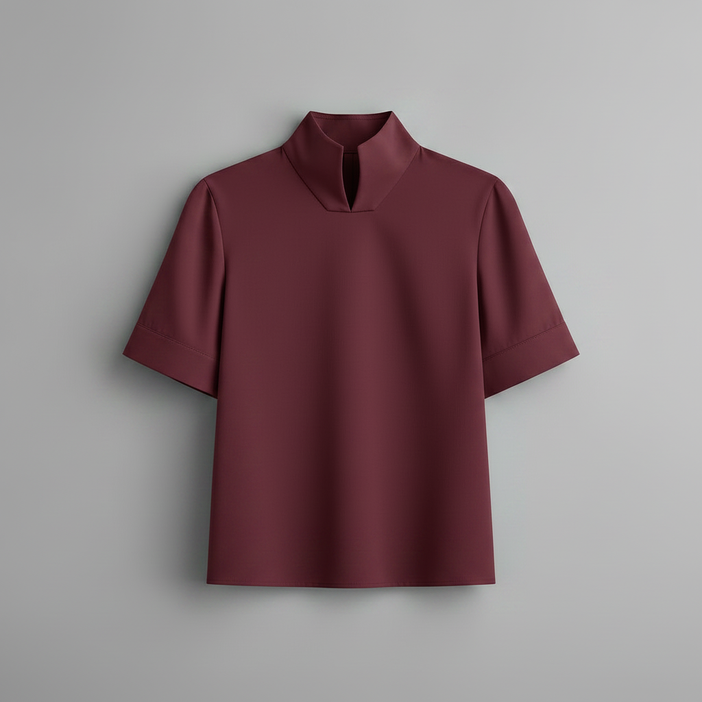 Stand Collar Blouse | Women's Structured Top in Smooth Fabric