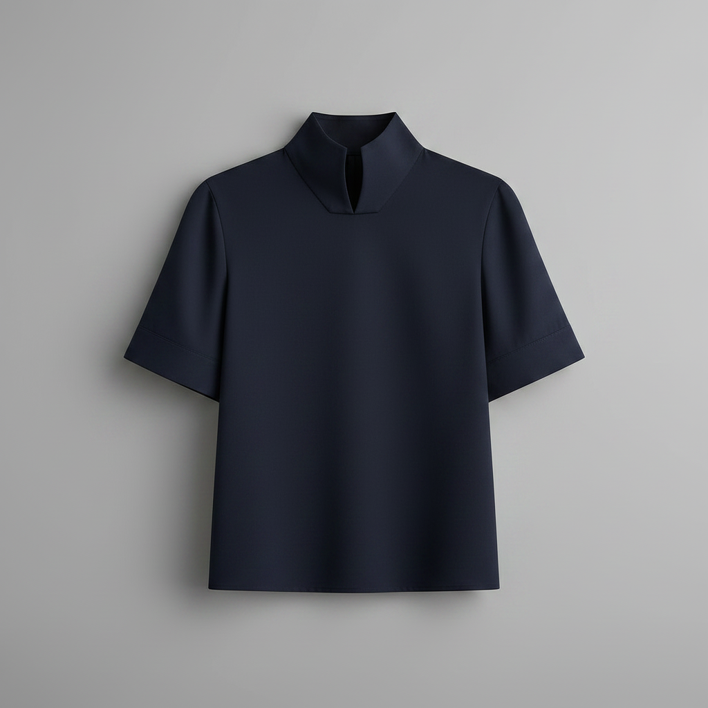 Stand Collar Blouse | Women's Structured Top in Smooth Fabric